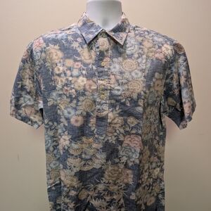Men's Floral Short-Sleeve Button-Down Shirt in Blue